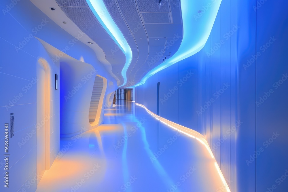 Naklejka premium Innovative hallway featuring futuristic lighting and sleek design