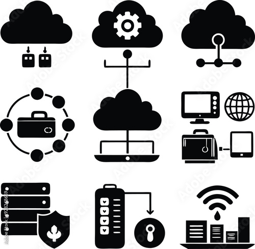 Cloud Computing Modern Black Silhouette Design Elements