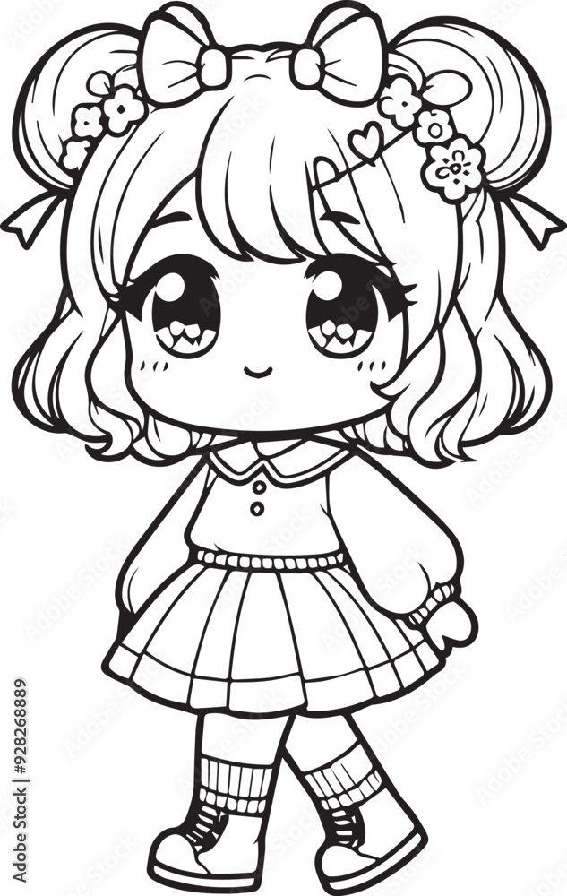 Cute little girl lineart coloring book illustration Cute little girl lineart coloring book illustration