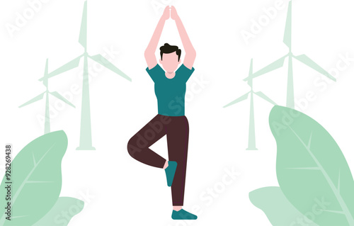 The boy is doing yoga.