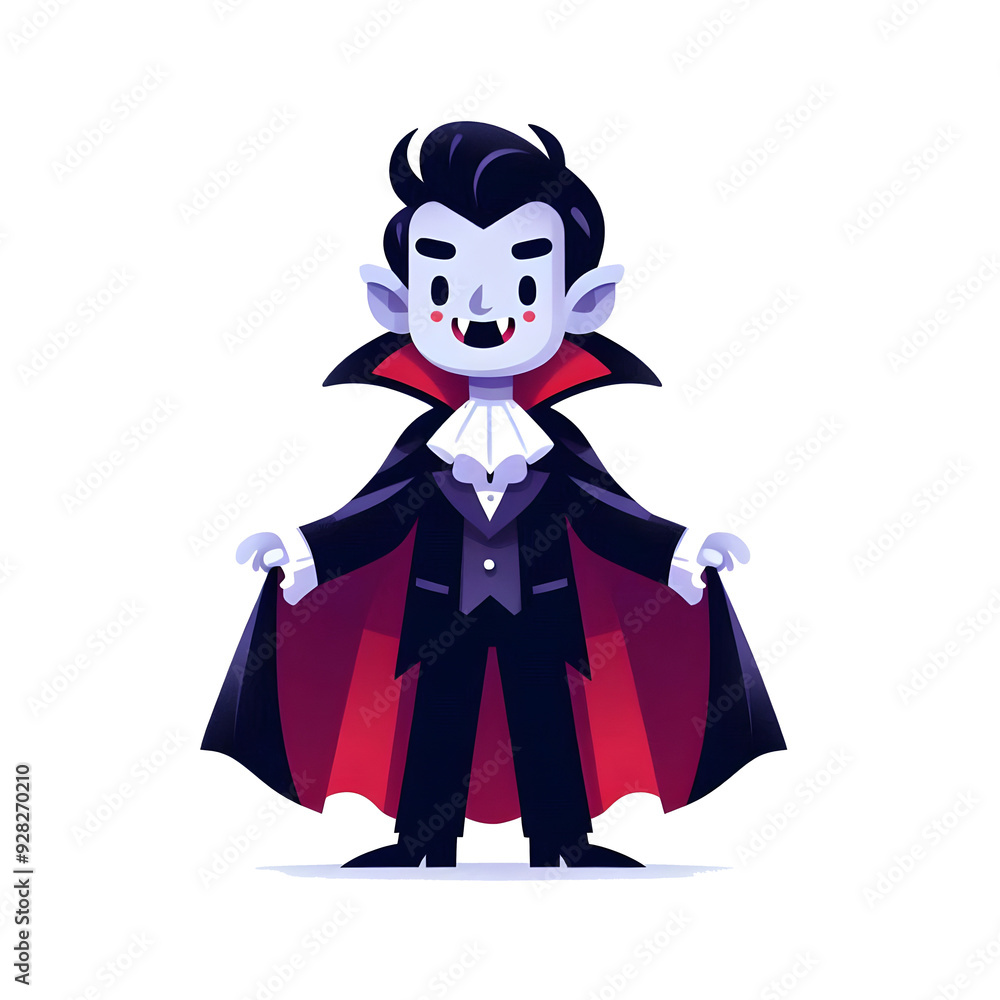 Adorable Vampire Character isolated on transparent background, a cute and friendly cartoon vampire character perfect for Halloween.
