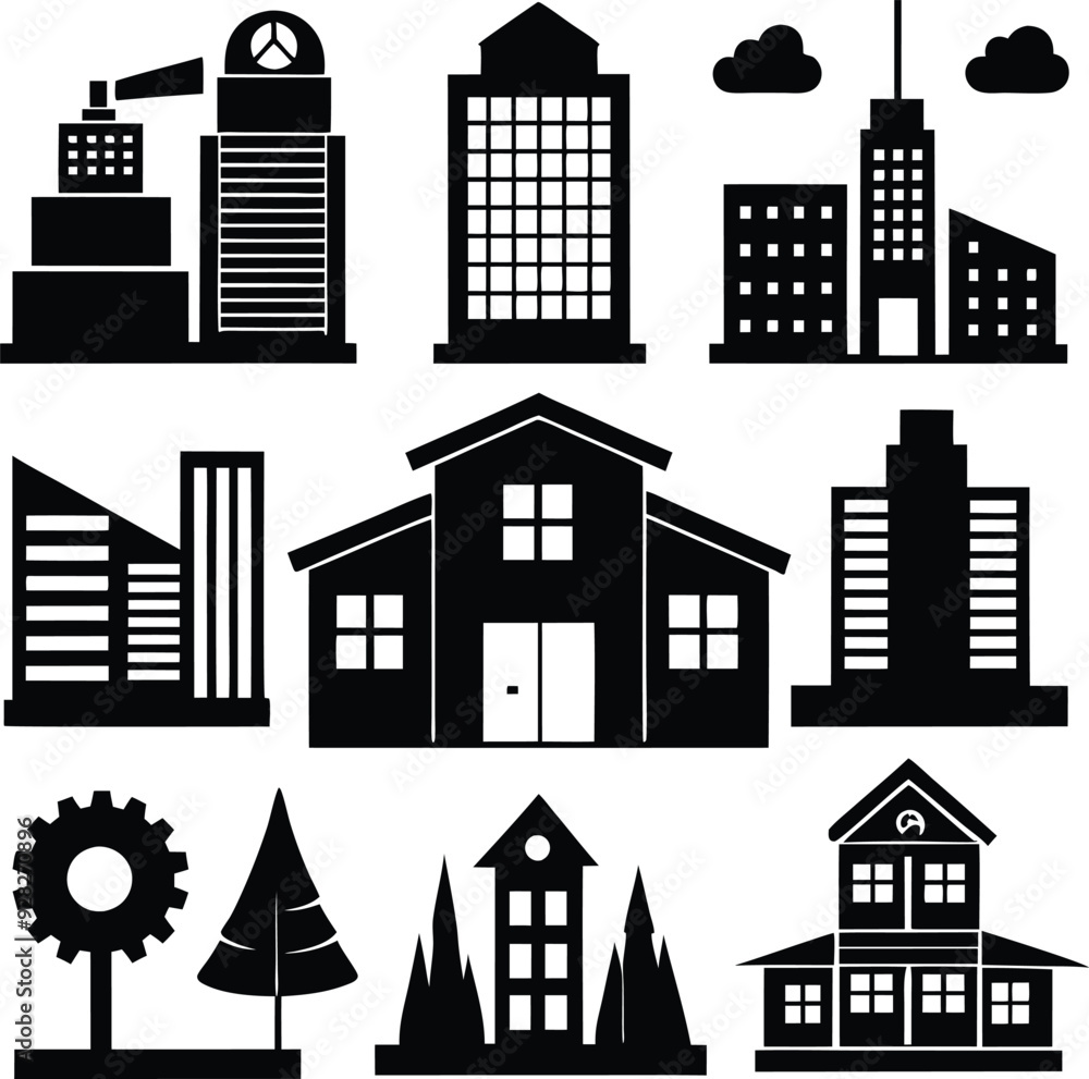 Fototapeta premium City Building Versatile Black Silhouette Vector Series