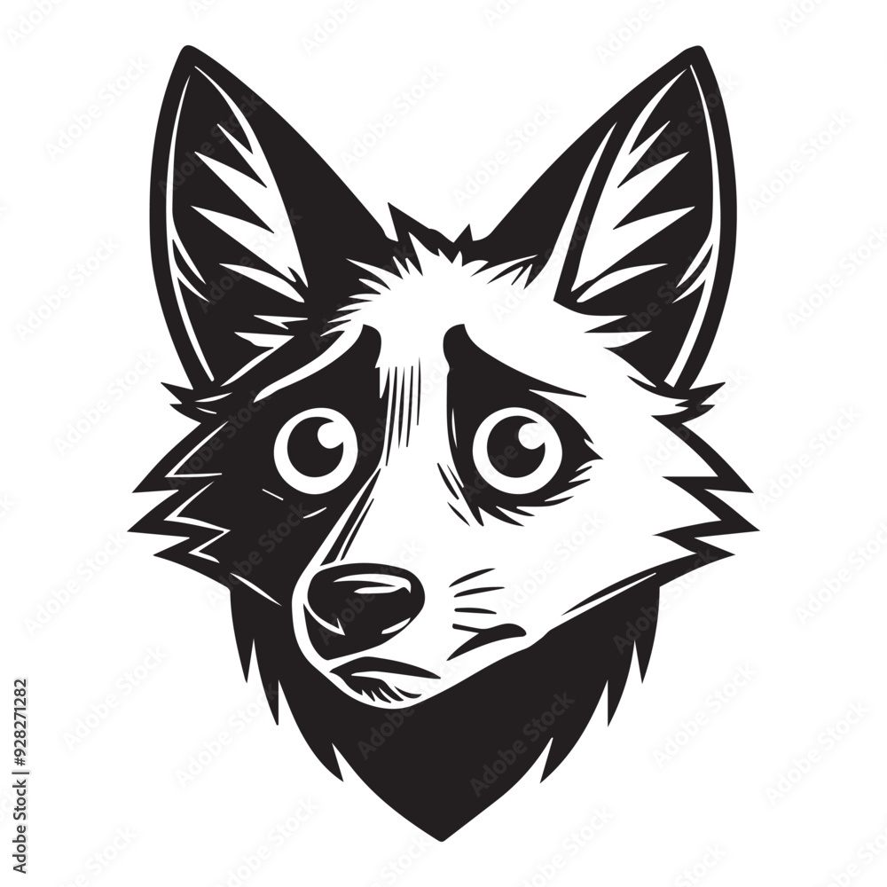 Fototapeta premium Jackal Face Outline Design, Jackal Head Clipart, Cute Jackal illustration in black and white