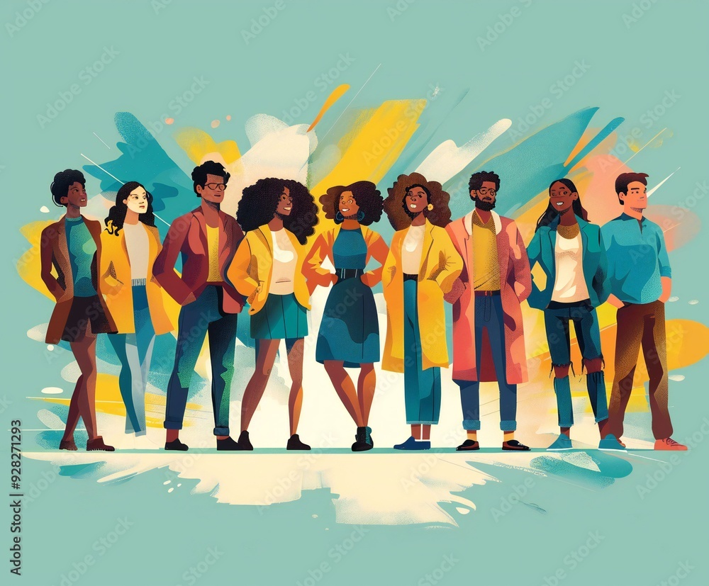 Obraz premium group of teenager in vector radiant. equality, equity and diversity illustration 