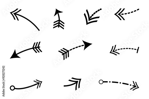 Set of arrows with double lines, black on white, vector