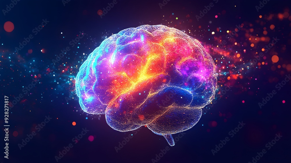 A luminous 3D brain icon with each lobe gently glowing in different colors A luminous 3D brain icon with each lobe gently glowing in different colors