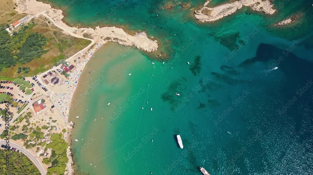 Beautiful coastline of Adriatic Sea in the Rab island, Croatia from drone. Summer travel destination Beautiful coastline of Adriatic Sea in the Rab island, Croatia from drone. Summer travel destination