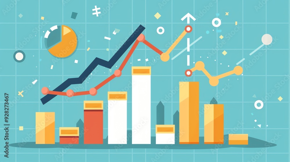 Financial graph, upward trend, flat design illustration Financial graph, upward trend, flat design illustration