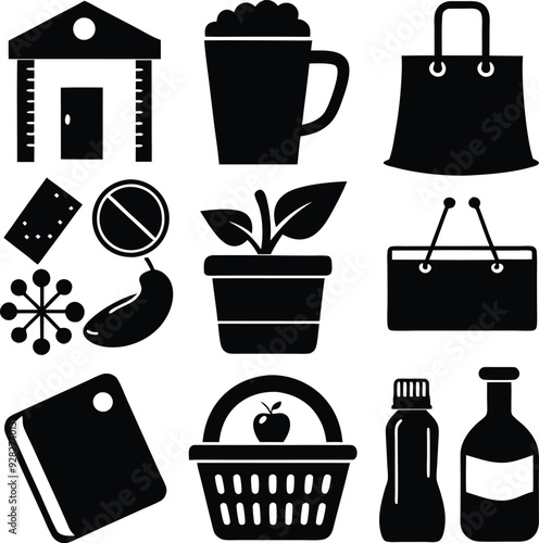 Shelves Artistic Silhouette Elements in Black