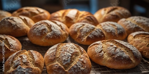 close-up of raw bread doughs in a bakery. photo