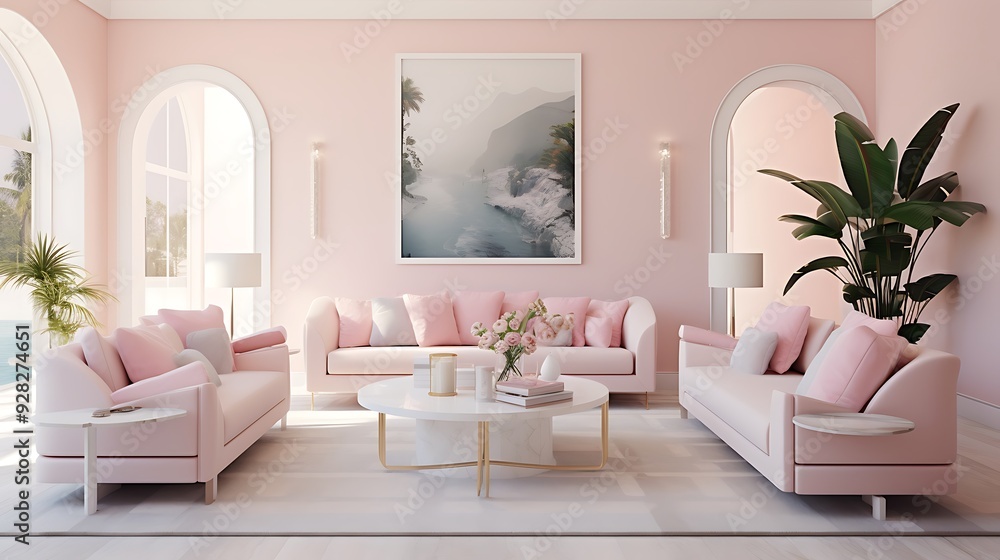 Living room adorned with pastel pink accents Living room adorned with pastel pink accents