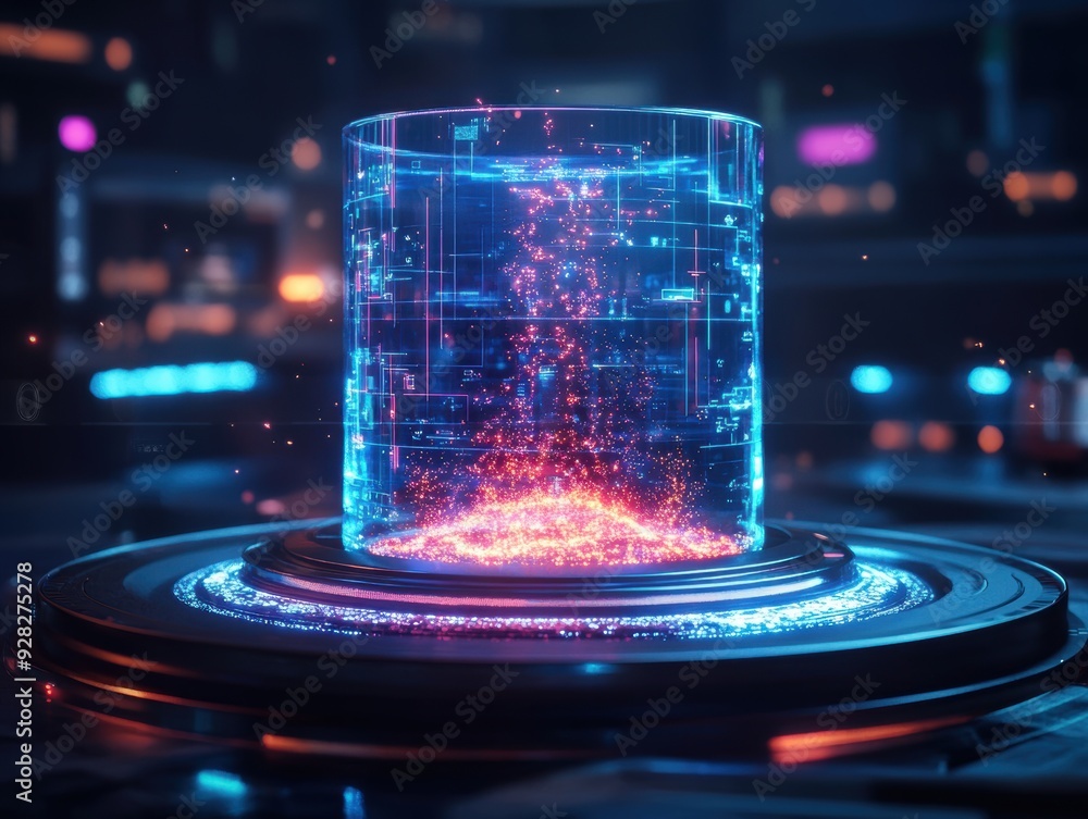 In a futuristic digital environment, a biology hologram visualizes taxonomy and biochemistry in action. In a futuristic digital environment, a biology hologram visualizes taxonomy and biochemistry in action.
