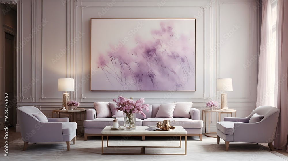 Living room decorated in soft lavender tones Living room decorated in soft lavender tones