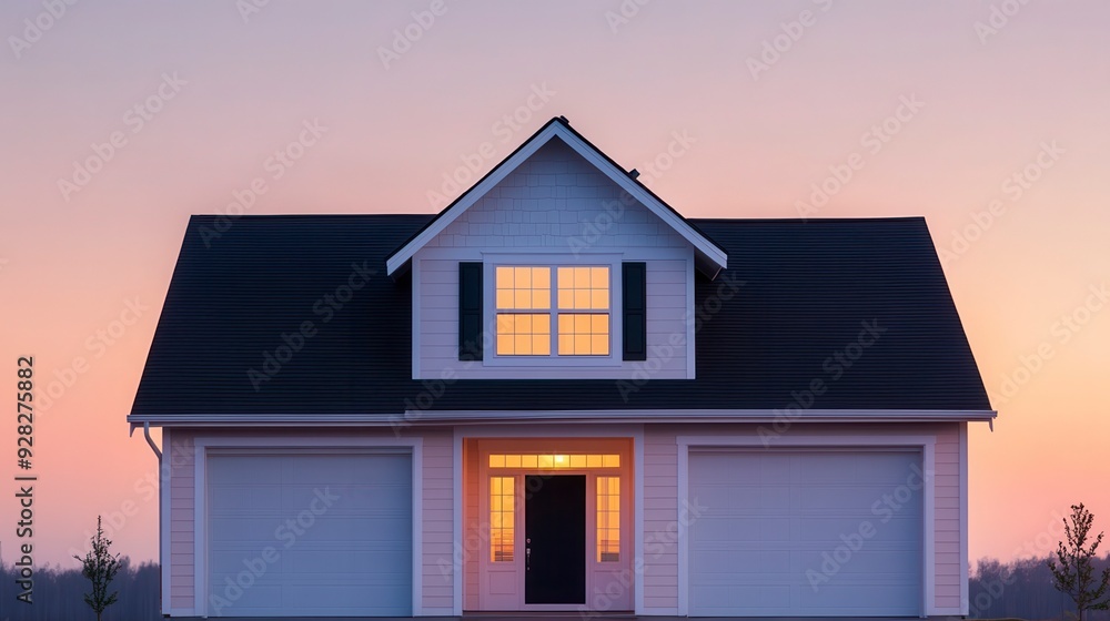 A charming modern house at sunset, featuring warm light and stylish architecture, perfect for residential design inspiration. A charming modern house at sunset, featuring warm light and stylish architecture, perfect for residential design inspiration.