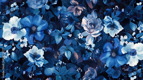 Exquisite beautiful clematis floral pattern in blue color