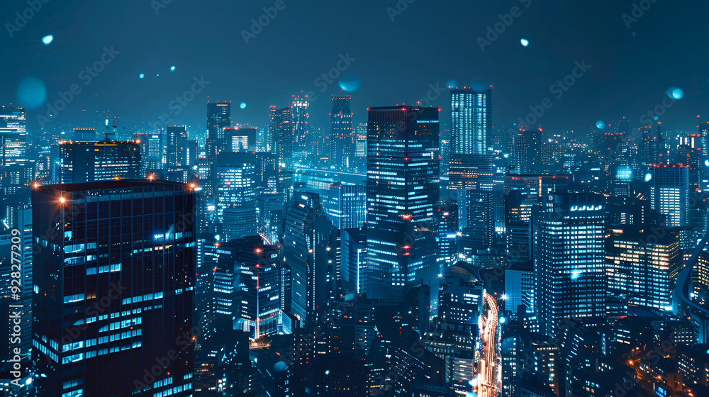 Abstract night city with neon lights,Futuristic conceptA futuristic city skyline with stocks flying high above, showcasing economic growth,A digital city at night with neon blue lines forming Abstract night city with neon lights,Futuristic conceptA futuristic city skyline with stocks flying high above, showcasing economic growth,A digital city at night with neon blue lines forming