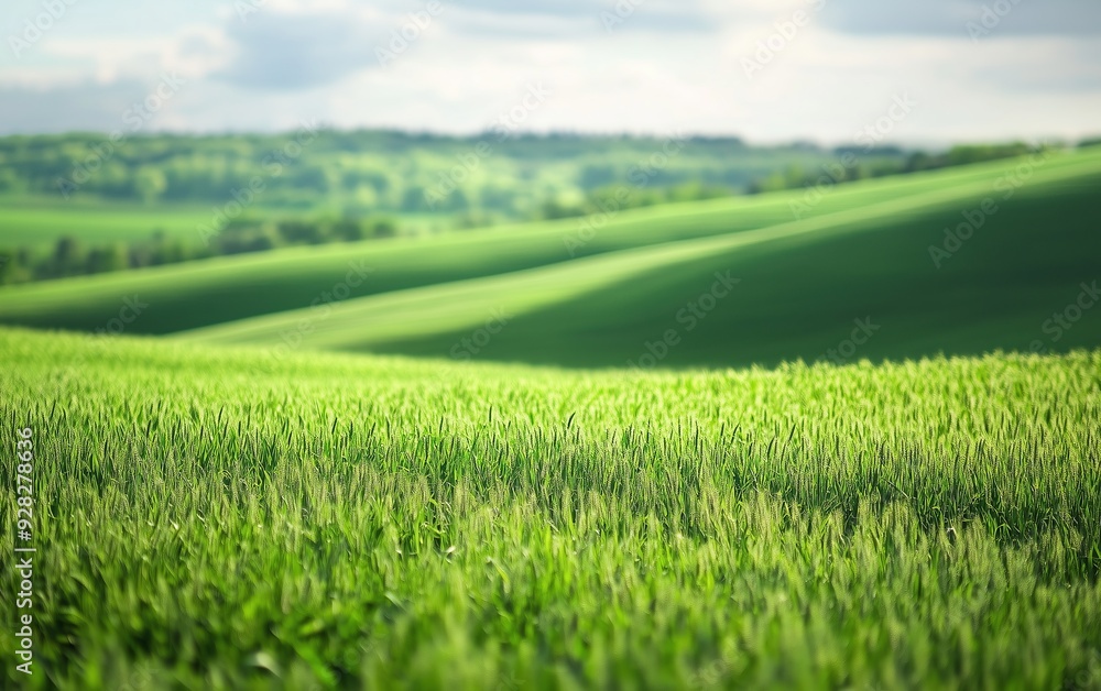 Obraz premium Rolling Green Fields Under a Cloudy Sky