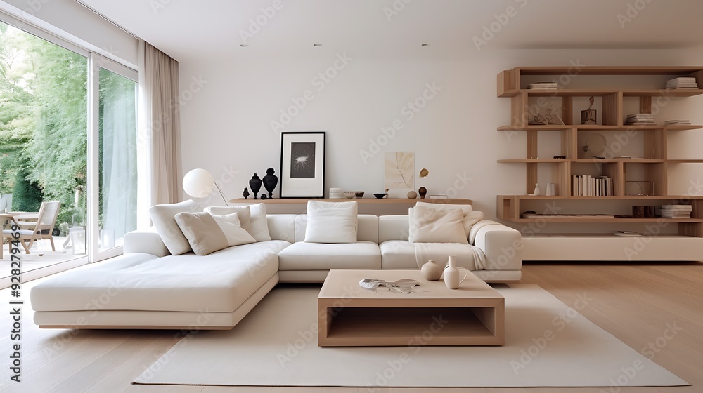 Living room in a minimalistic white and beige Living room in a minimalistic white and beige