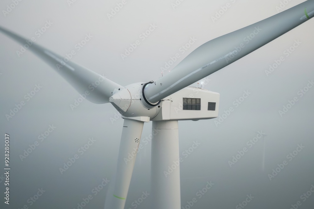 Wind turbine in action, green energy, dynamic angle view, engineering focus Wind turbine in action, green energy, dynamic angle view, engineering focus