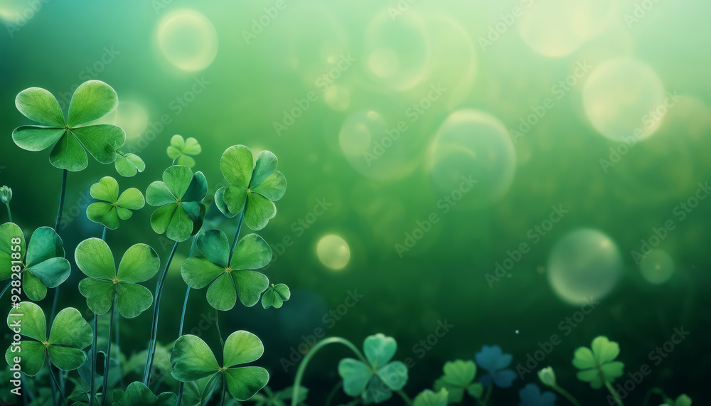 Poster with green clover background with empty space for text Poster with green clover background with empty space for text