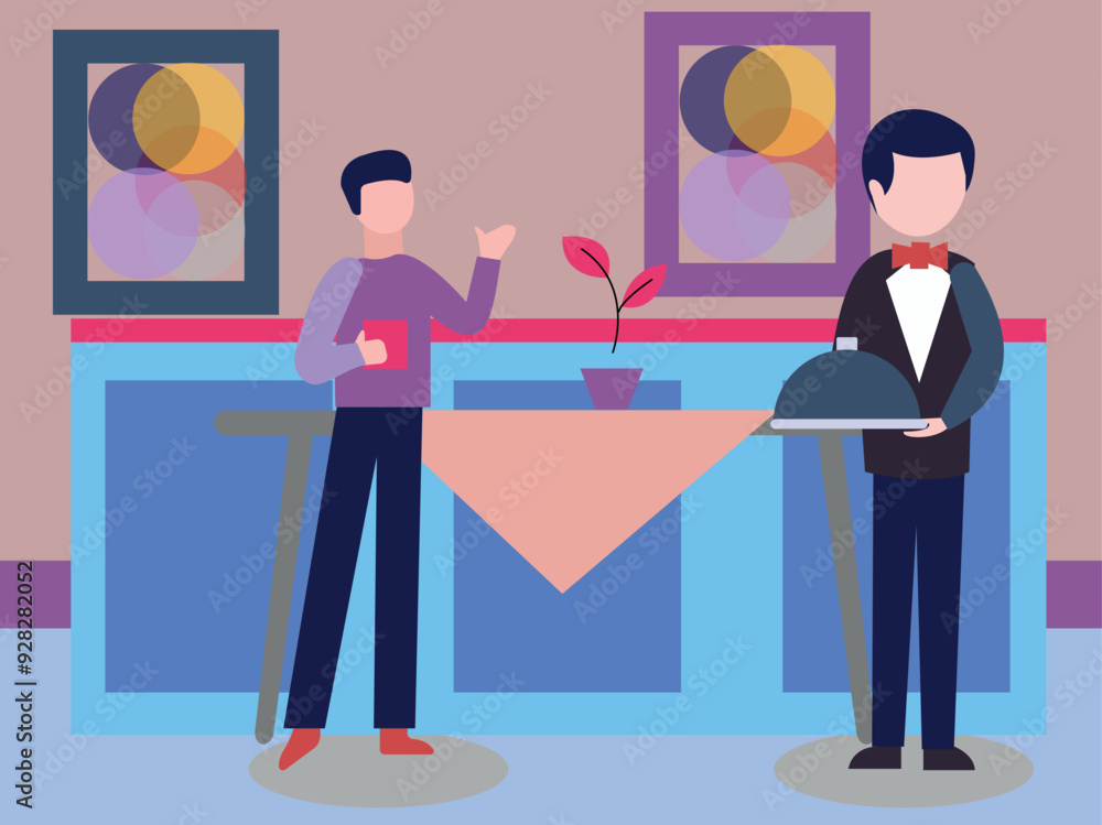 The waiter stands to serve. The waiter stands to serve.