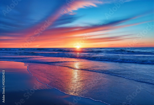 Wallpaper Mural Majestic Sunset Paints Ocean and Beach in Warm Hues, Creating Tranquil Coastal Landscape Torontodigital.ca