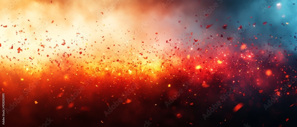 Fototapeta premium Vibrant explosion of colors creating an abstract background of fiery reds, oranges, and cool blues for dynamic visual effects.