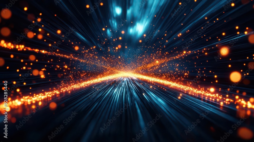 Dynamic abstract background featuring glowing particles and streaks of light in vibrant orange and blue tones. Dynamic abstract background featuring glowing particles and streaks of light in vibrant orange and blue tones.