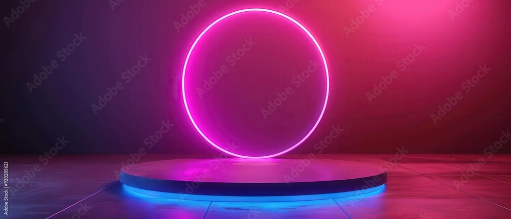 A futuristic round neon light with vibrant colors against a dark background, perfect for modern designs and creative projects. A futuristic round neon light with vibrant colors against a dark background, perfect for modern designs and creative projects.