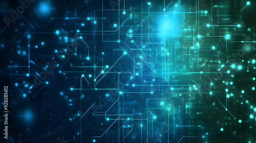 A futuristic circuit board with glowing lines  symbolizing advanced technology  digital infrastructure  and the connectivity of modern electronics.
