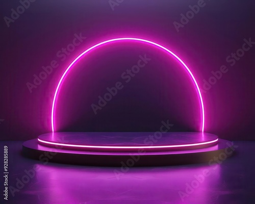 A stunning pink neon light arch illuminating a modern stage, perfect for events, performances, and creative displays.