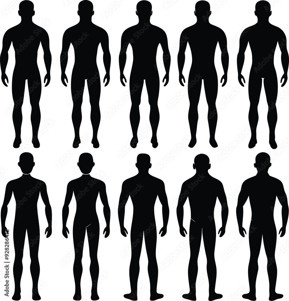 Man Body Dark Silhouette Shapes Vector Set Man Body Dark Silhouette Shapes Vector Set