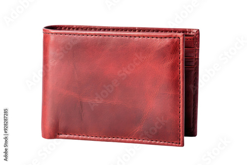 A Crimson Leather Wallet, Carefully Crafted for Everyday Use on a White or Clear Surface PNG Transparent Background.