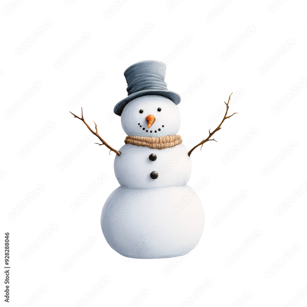 Adorable snowman with a top hat and scarf, perfect for winter-themed designs and holiday decorations. Adorable snowman with a top hat and scarf, perfect for winter-themed designs and holiday decorations.