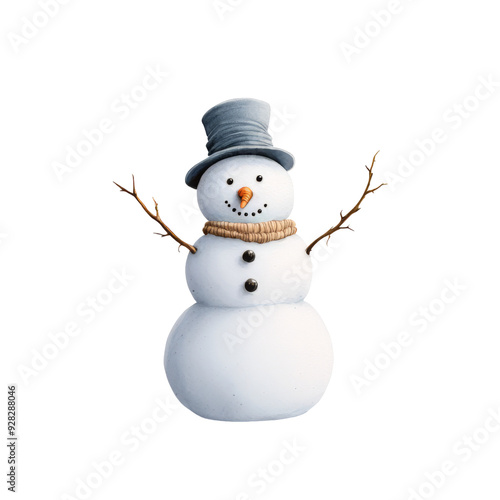 Adorable snowman with a top hat and scarf, perfect for winter-themed designs and holiday decorations.