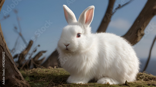 white rabbit on a green grass