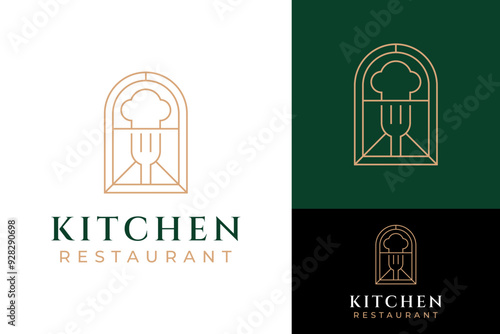 Boho Emblem Fork Toque Food Kitchen Restaurant Logo Design Branding Template