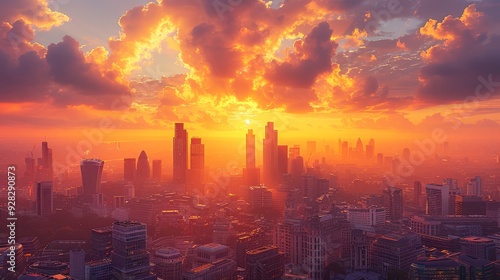 Wallpaper Mural City of London at sunset with communication icons and network lines Torontodigital.ca