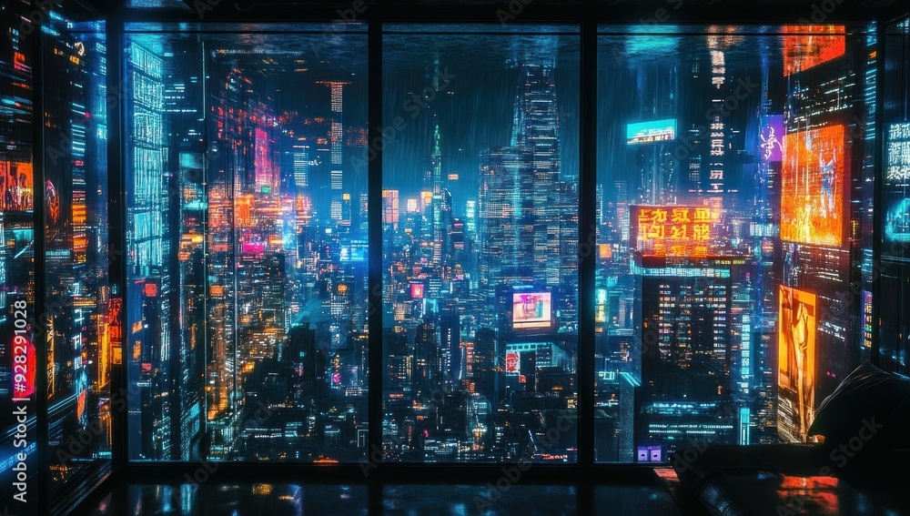 Cyberpunk Cityscape Through a Window Cyberpunk Cityscape Through a Window