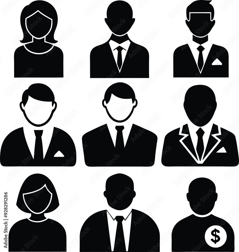 Business Man and Women Versatile Black Silhouette Vector Series Business Man and Women Versatile Black Silhouette Vector Series