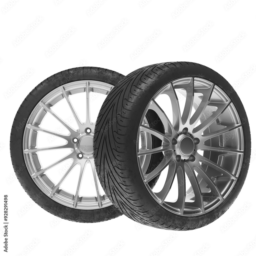 Fototapeta premium new tires with silver rims isolated