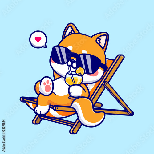 Cute Shiba Inu Dog Summer Drink Orange Juice On Bench
Cartoon Vector Icon Illustration. Animal Summer Icon
Concept Isolated Premium Vector. Flat Cartoon Style