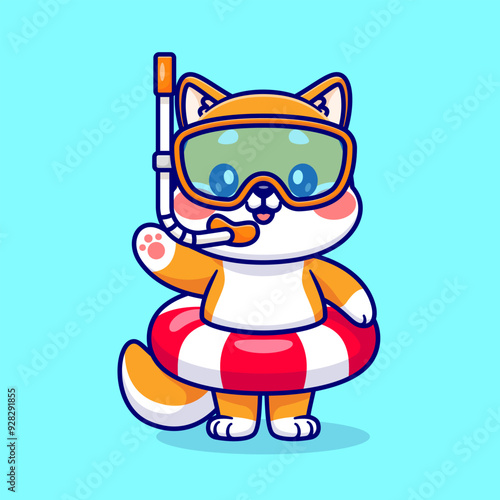 Cute Shiba Inu Dog Snorkeling With Swimming Tires Cartoon
Vector Icon Illustration.Animal Summer Icon Concept Isolated
Premium Vector. Flat Cartoon Style