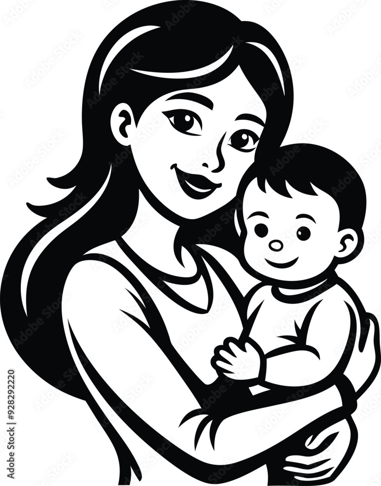 a child in a mother,s arms silhouette illustration a child in a mother,s arms silhouette illustration