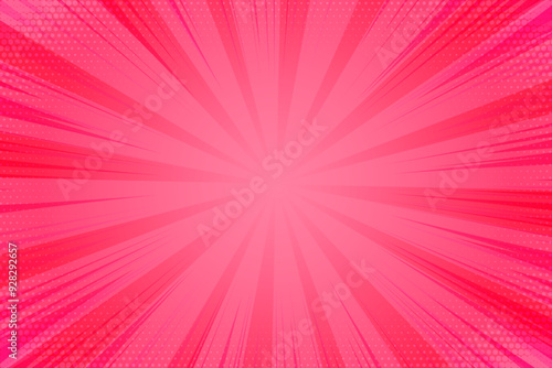 Pink comic background with pop art pattern. Cartoon sunburst abstract vector frame. Halftone bright vintage explosion effect. Manga textured shiny wallpaper.
