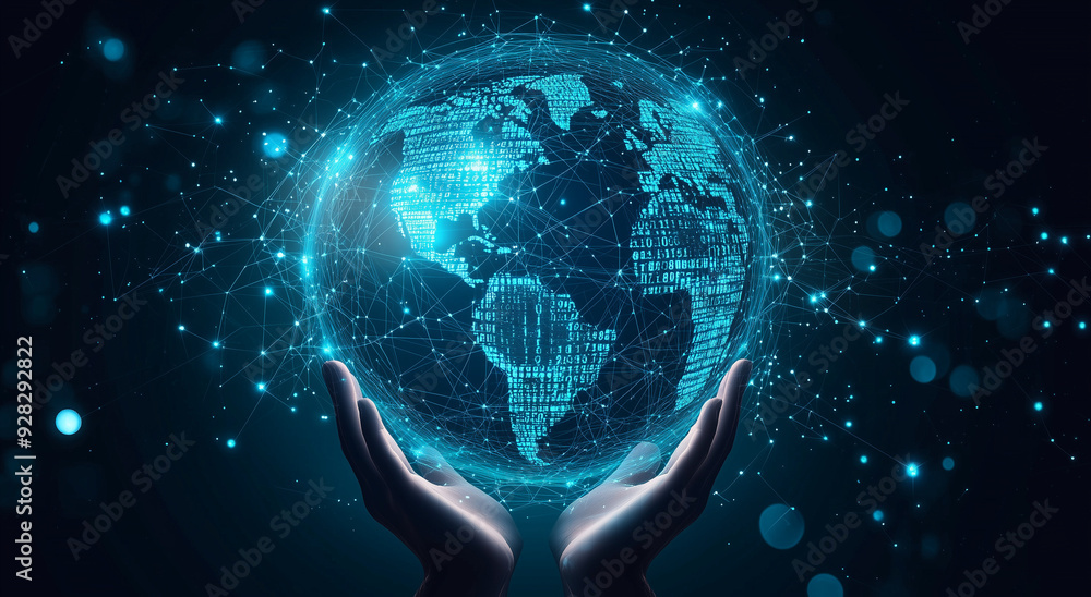 Obraz premium Holding the Earth in both hands, a sci-fi virtual reality