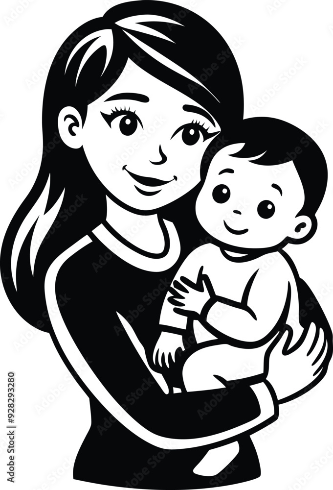 a child in a mother,s arms silhouette illustration a child in a mother,s arms silhouette illustration
