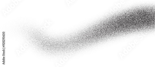 Grainy noisy gradient background. Sand wave on white bg. Stipple black texture like spray. Abstract vector grunge fade shape. Dissolve curve shadow with glitter.