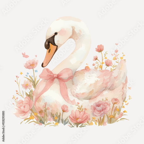 Elegant swan with floral background