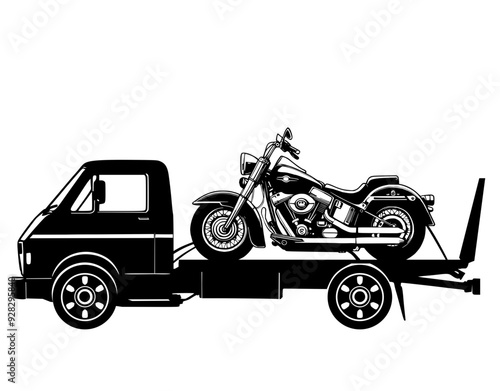 Truck towing motorcycle, motorbike towing 